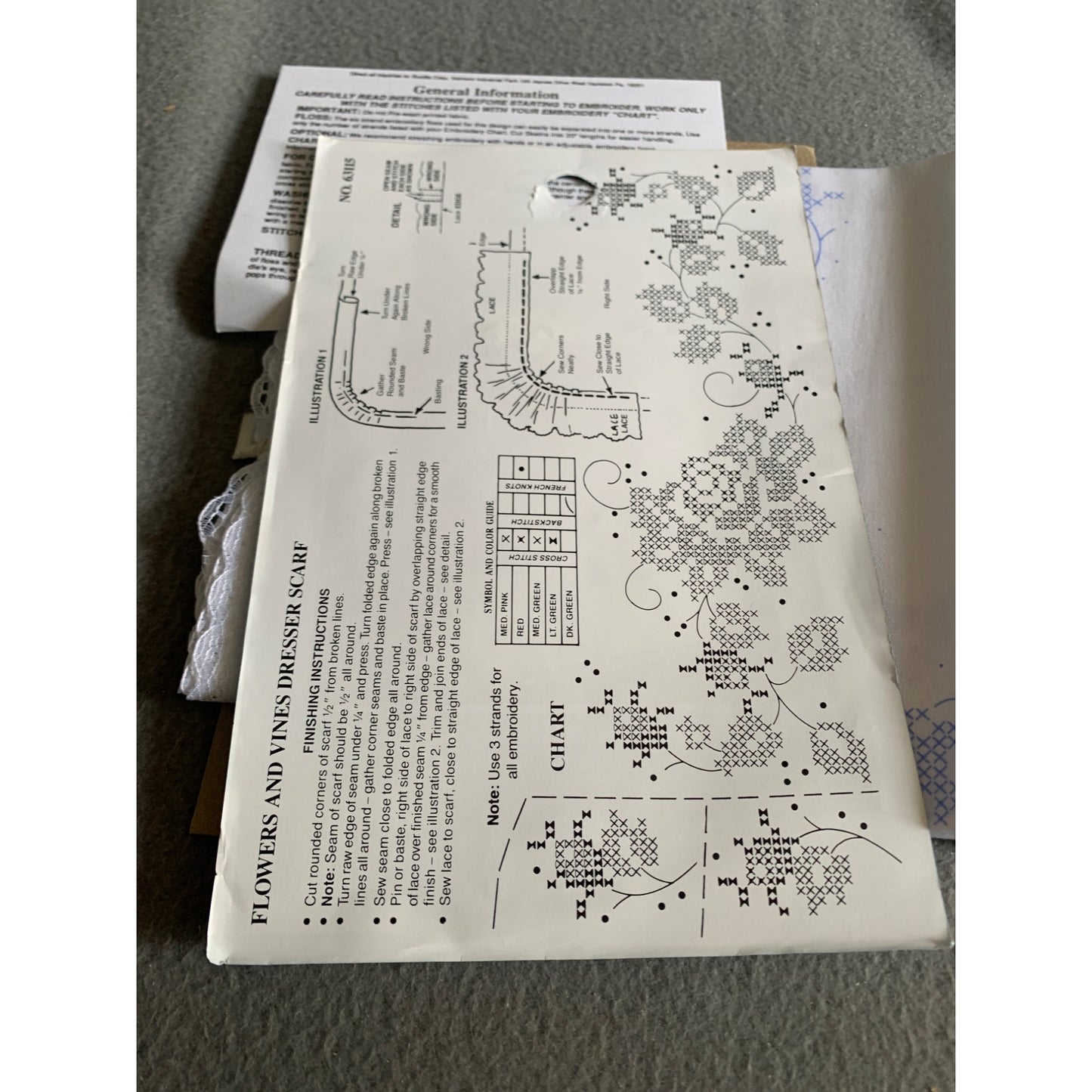 Bucilla Flowers & Vines Dresser Scarf Kit Stamped Cross Stitch