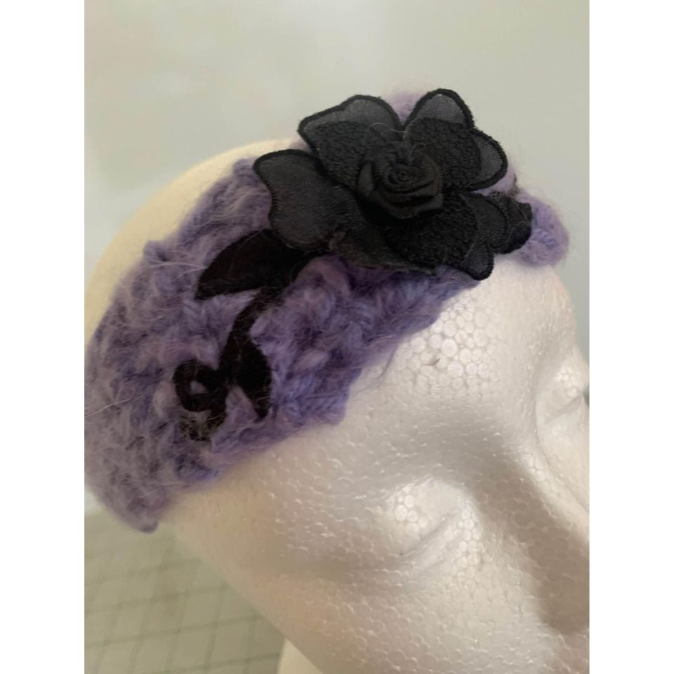 Handmade Purple with Black Flower Crocheted Headband - New