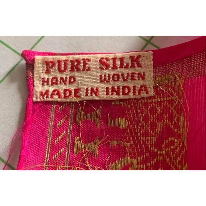 Women Hand Woven Pink with Gold Elephants Pure Silk Scarf Made in India