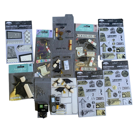 Graduation Scrapbooking Supplies Bundle - Stickers Brads Tags & Embellishments