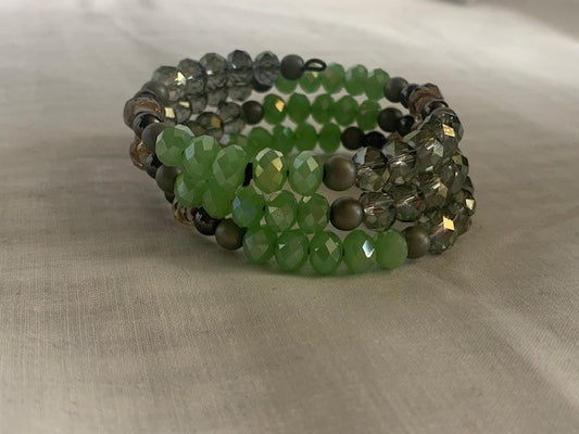 Green & Gray beaded wire wrap bracelet