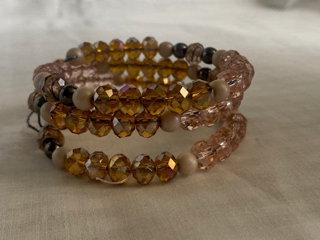 Pink & brown beaded wire wrap bracelet