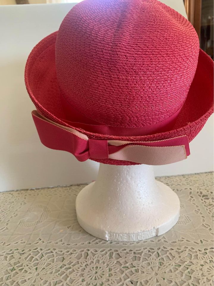 Vintage Pink Hat With Ribbon Bow Sz Large