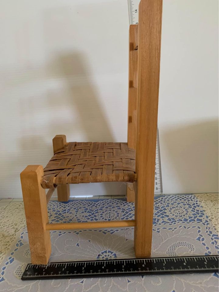 Wood Chair With woven seat for doll or stuffed animal