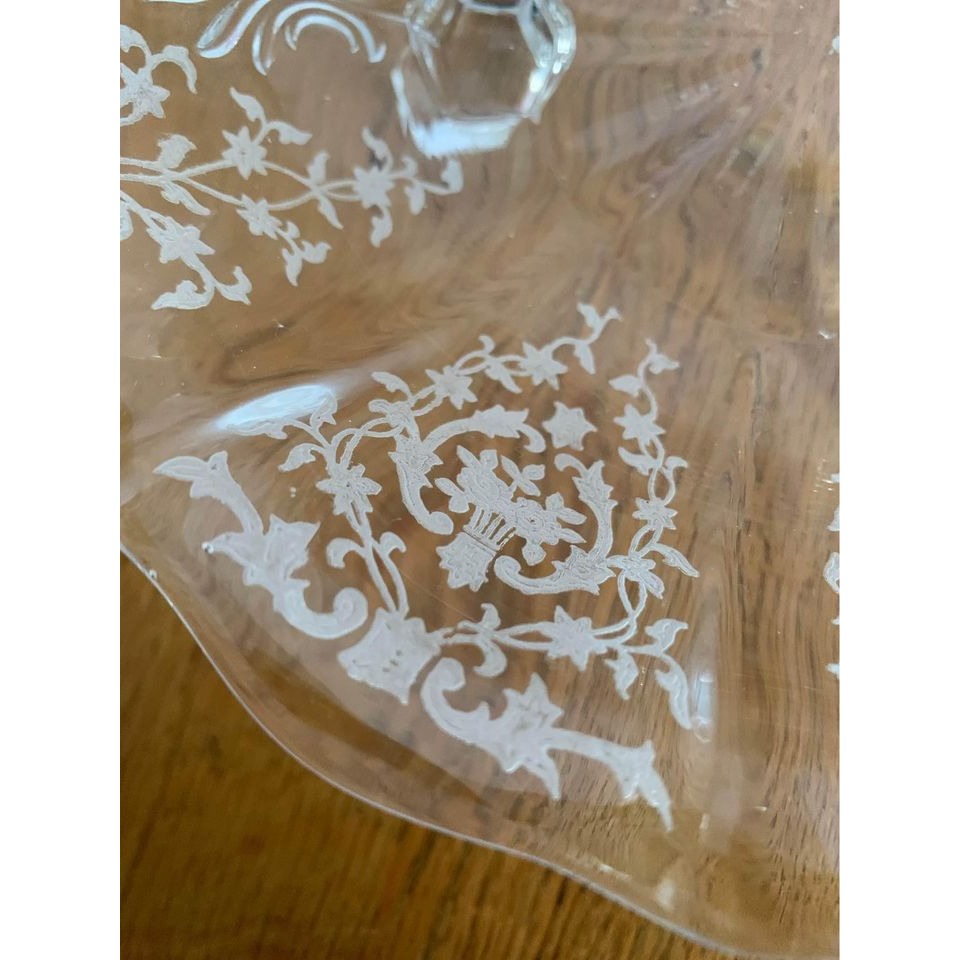 Vintage Fostoria Navarre Depression Etched 3 Footed Candy Glass dish