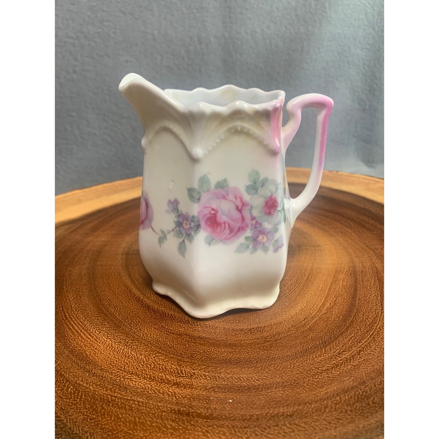 Vintage German Porcelain Creamer Pitcher with Floral Pattern 4 inch tall