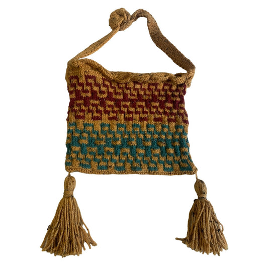 Hand crocheted handbag with tassels green and red colors - New