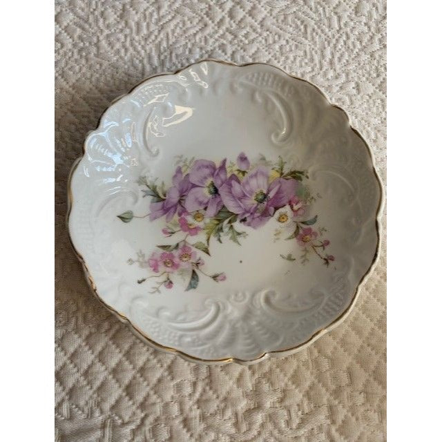 Vintage Purple Pink flower trinket dish bowl 5" bone china