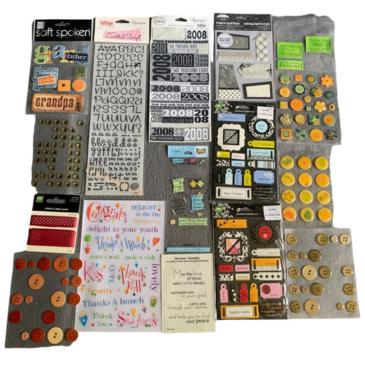 Scrapbooking & Craft Supplies Lot: Stickers Buttons Ribbon Letters