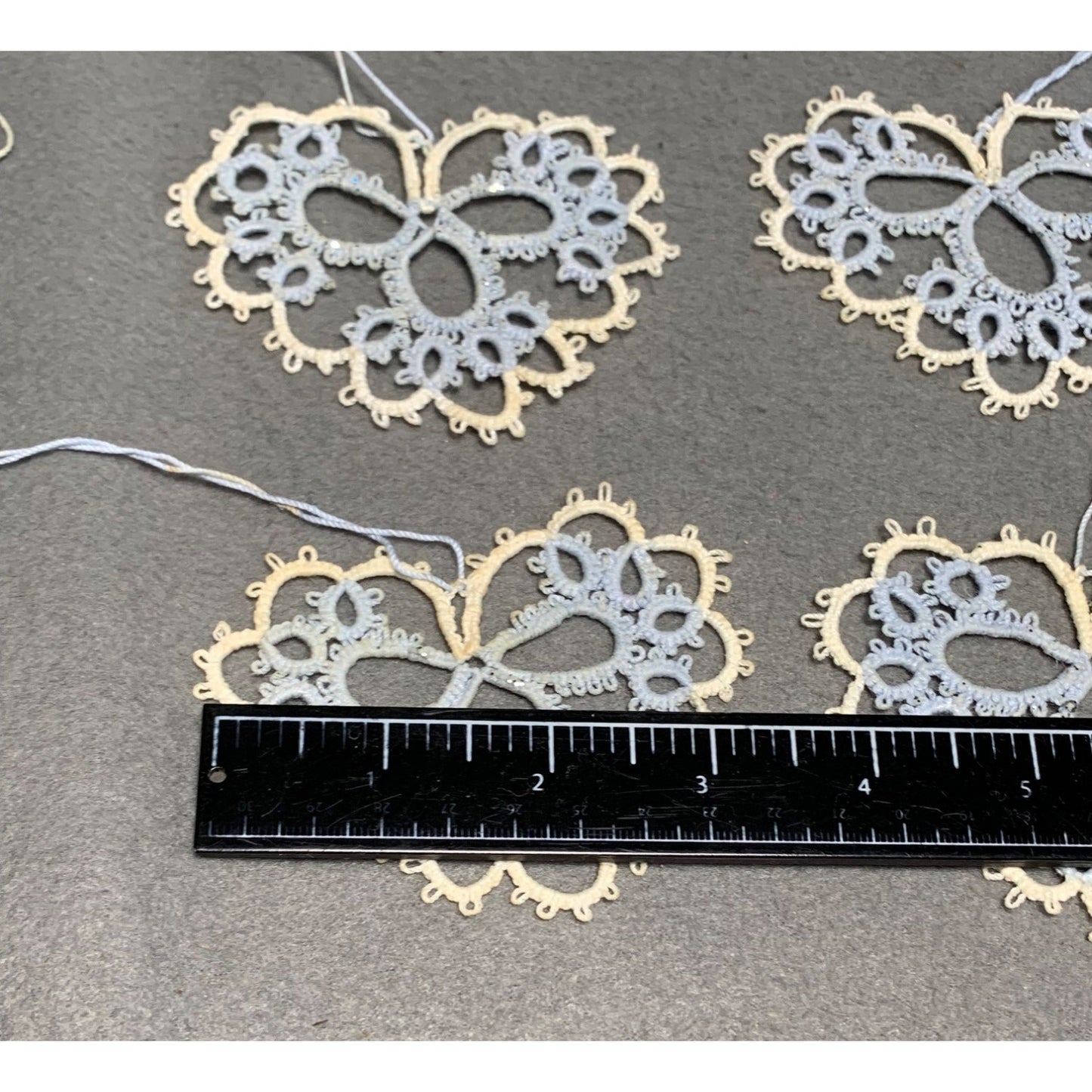 Handmade Tatting Lace Heart Ornaments Set of 6 Embroidered Cotton Decoration