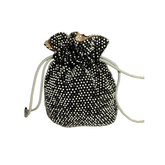 Vintage Black and Ivory Beaded Reversible Drawstring Handbag