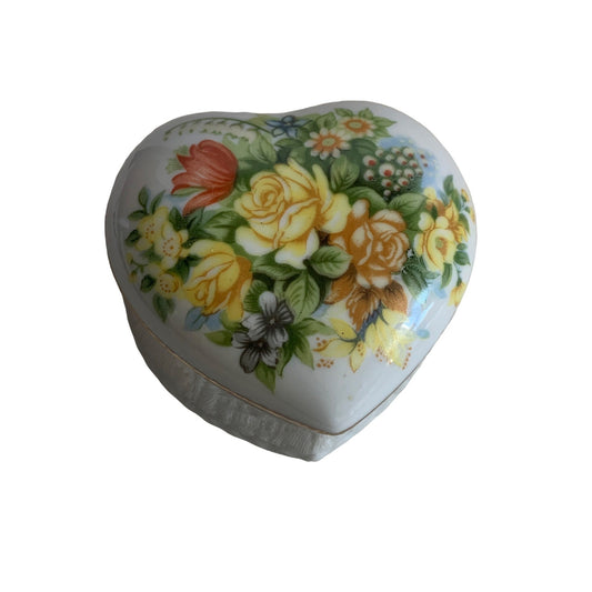 Vintage Rose and Flower Heart trinket box