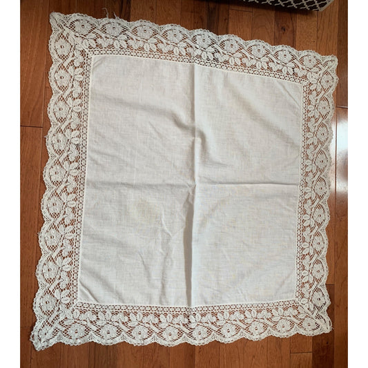 Vintage White Linen Tablecloth With Lace Border For Home Decor