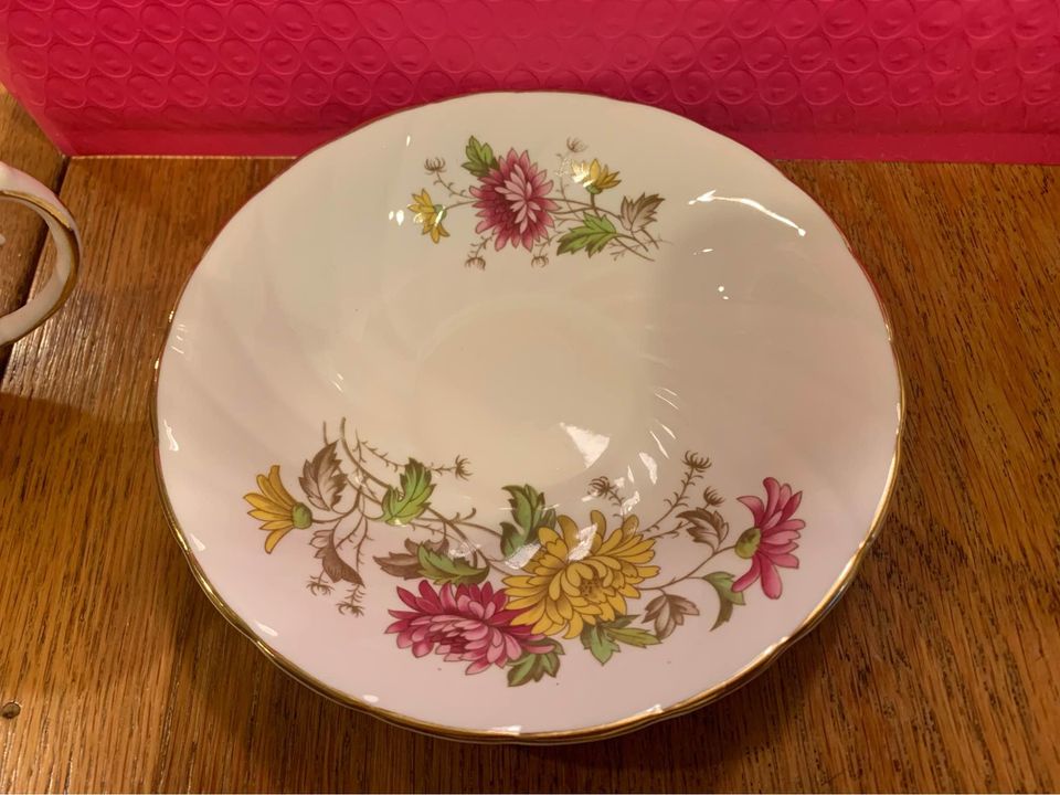 Royal Taunton Pink and Yellow flower bone China teacup and saucer