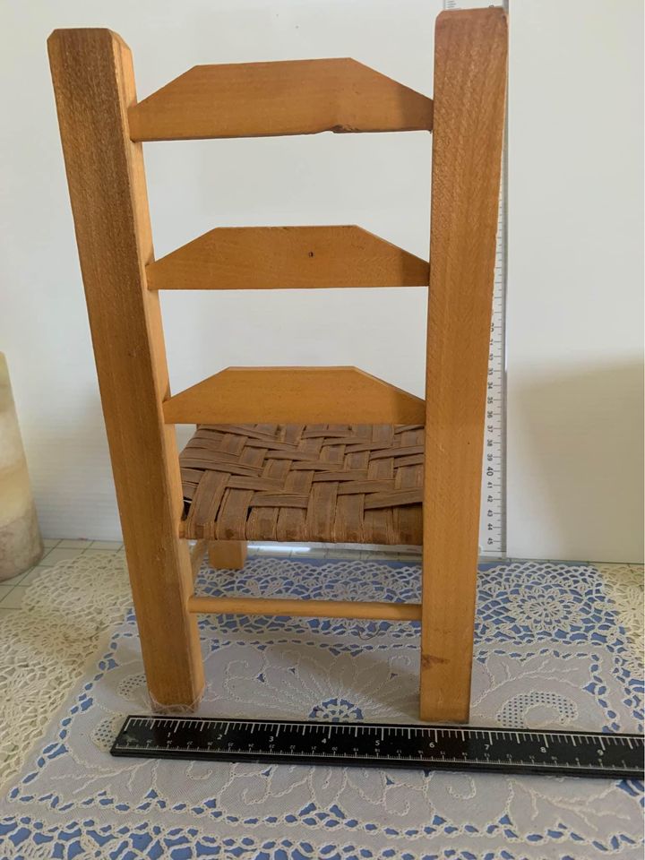 Wood Chair With woven seat for doll or stuffed animal