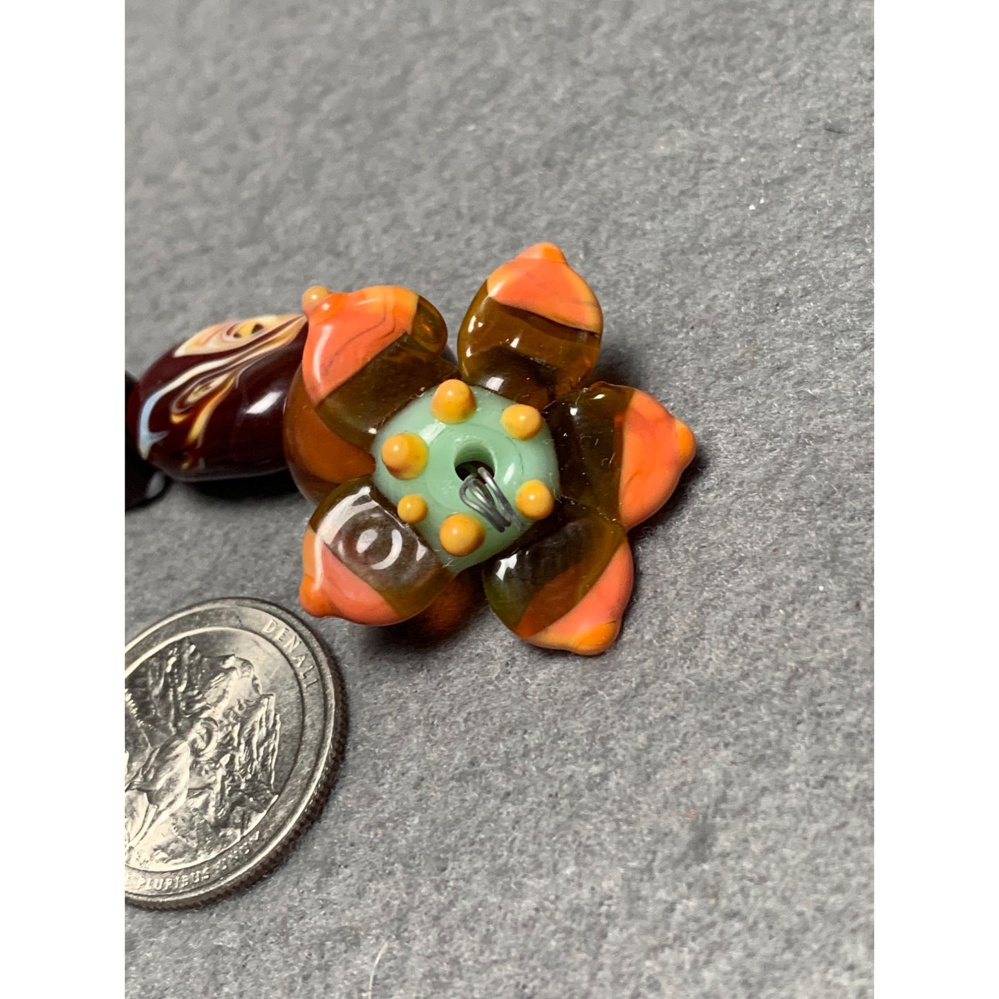 Handmade Lampwork Glass Bead Set with Colorful Swirls & Flower Accent