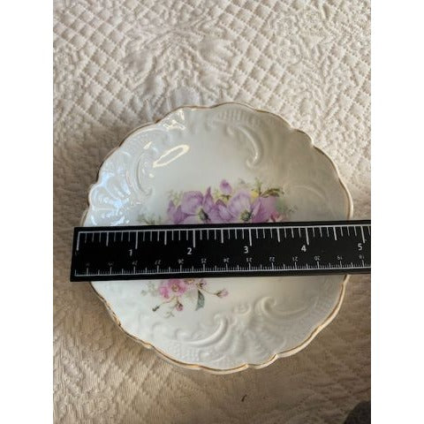 Vintage Purple Pink flower trinket dish bowl 5" bone china