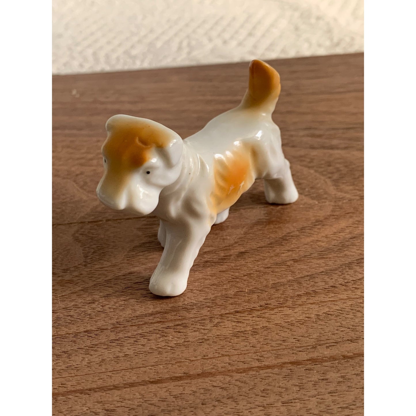 Vintage Dog brown and white Porcelain Figure stamped Japan