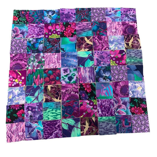 128 Precut 2" Cotton Fabric Squares - Purple & Pink Floral Patchwork