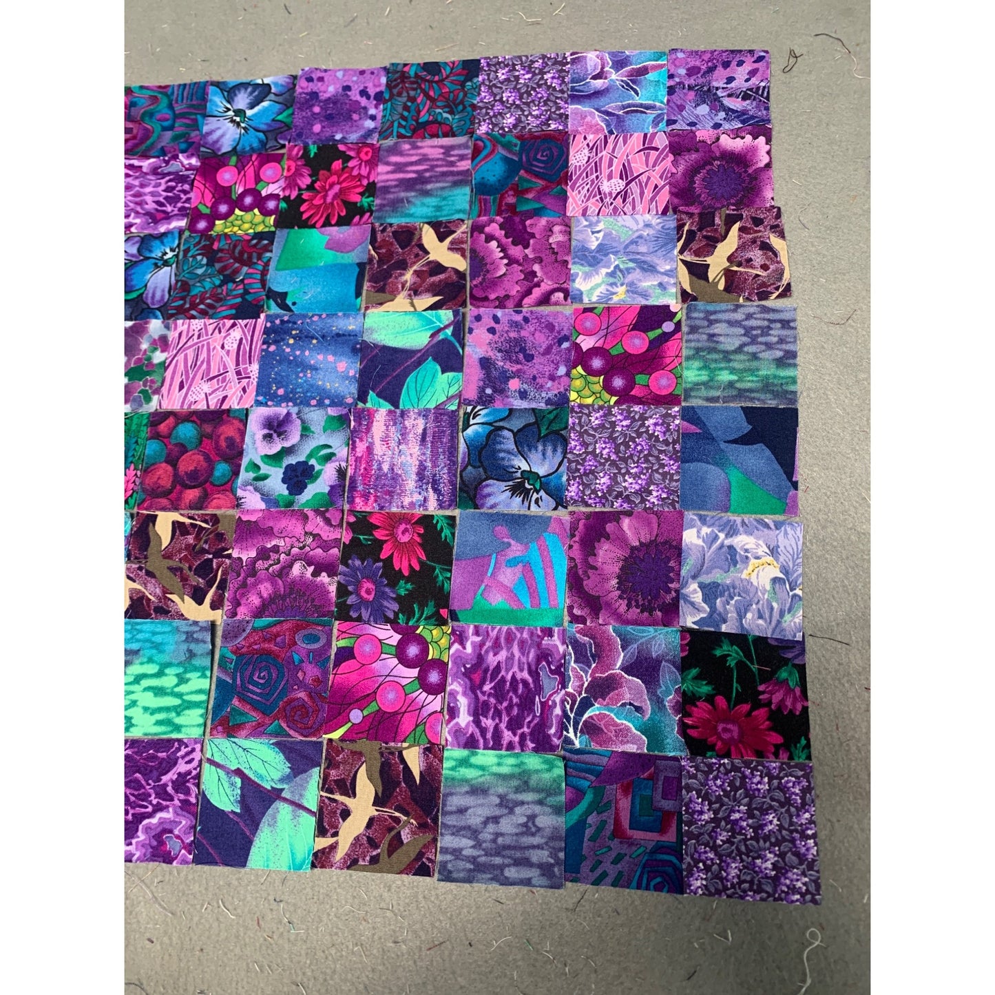 128 Precut 2" Cotton Fabric Squares - Purple & Pink Floral Patchwork