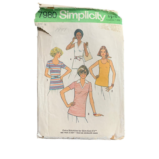 Simplicity 7980 Vintage Sewing Pattern Women Shirt Size 14 1977