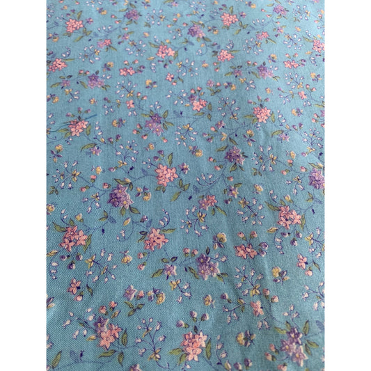 Floral Print Cotton Fabric 35" x 44" Wide Blue Pink Purple Flowers Sewing Material