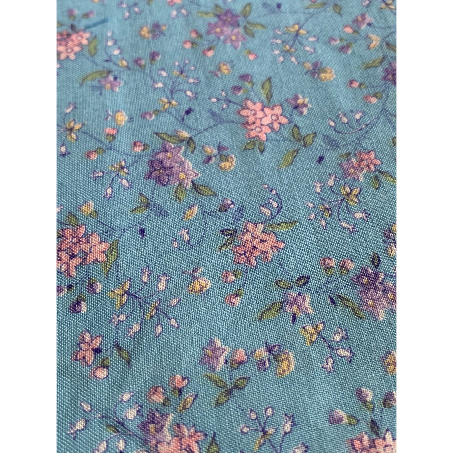 Floral Print Cotton Fabric 35" x 44" Wide Blue Pink Purple Flowers Sewing Material