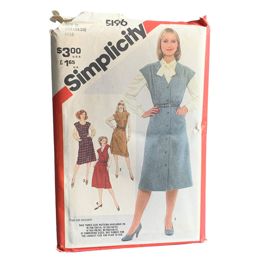 Simplicity Sewing Pattern 5196 Misses Dress Size 16-20 uncut