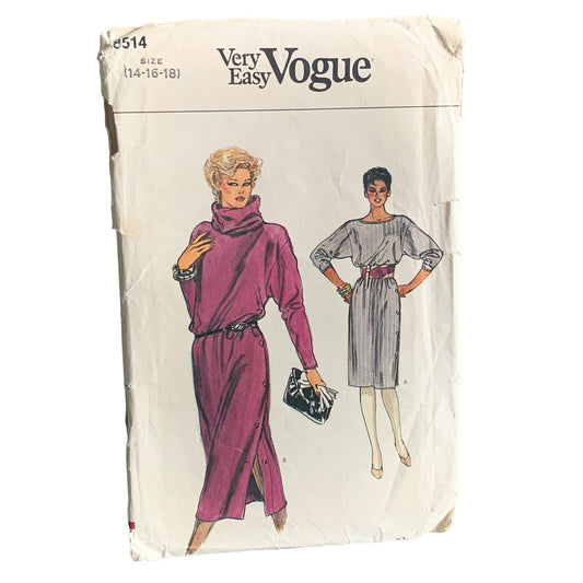 Vintage Vogue Pattern 8514 Ladies Dress Size 14-16-18 80s uncut