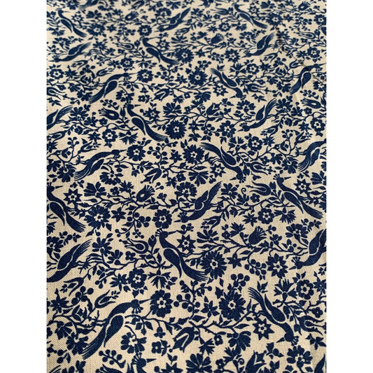 Vintage Blue Bird & Floral Cotton Fabric 34" Yard 44" Wide