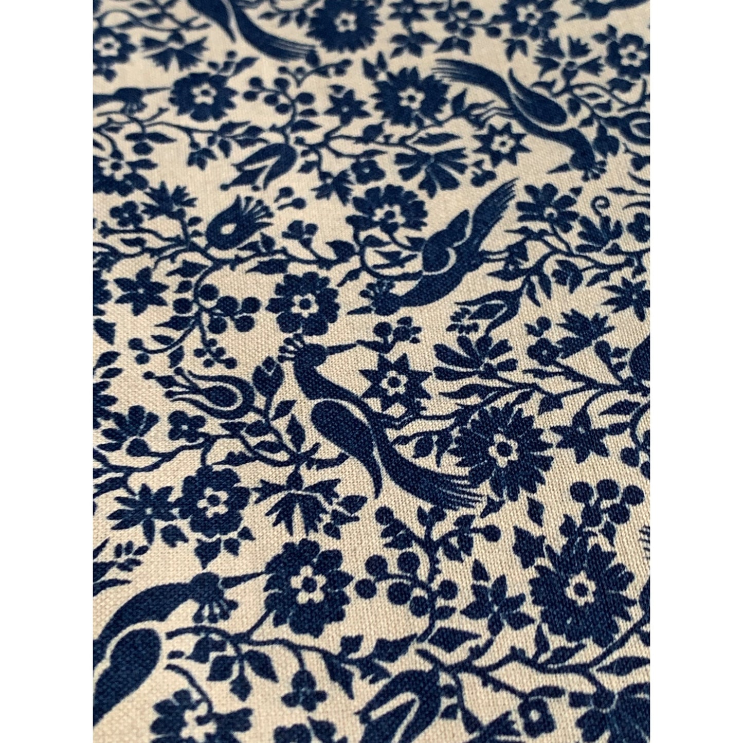 Vintage Blue Bird & Floral Cotton Fabric 34" Yard 44" Wide