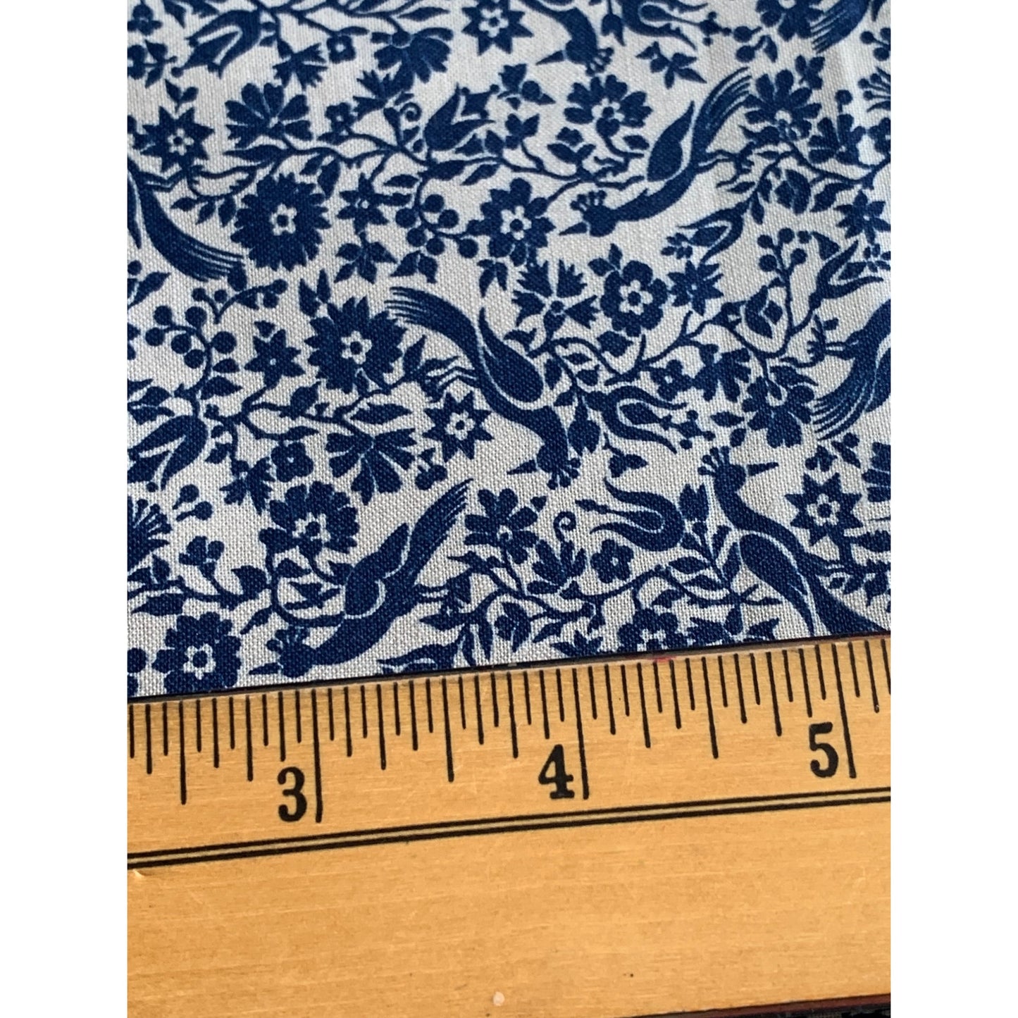 Vintage Blue Bird & Floral Cotton Fabric 34" Yard 44" Wide