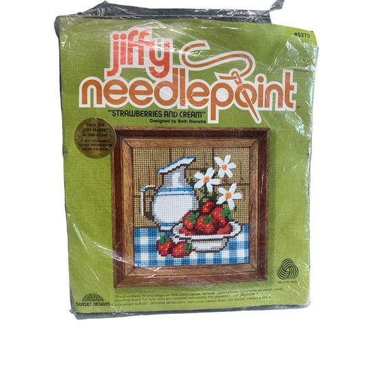 Jiffy Needlepoint Kit Strawberries and Cream by Sunset Designs