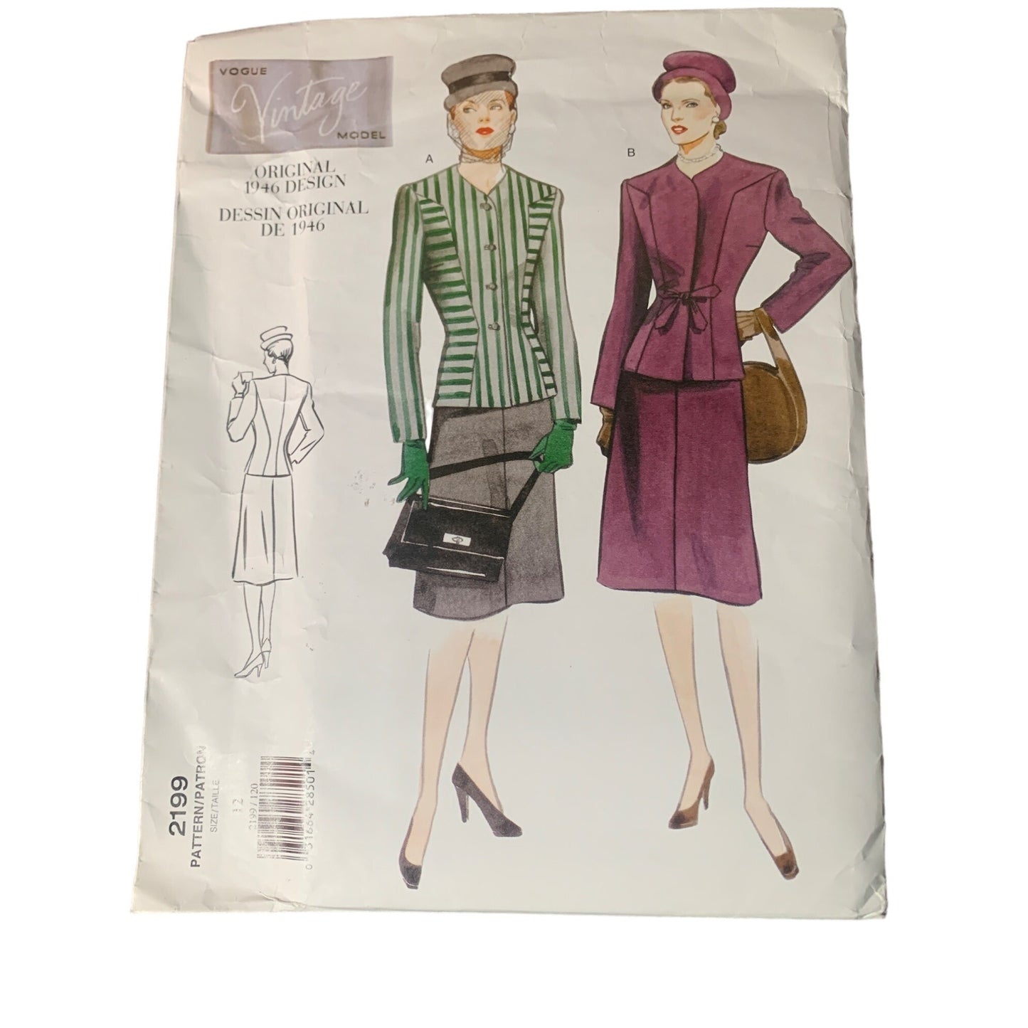 Vogue Vintage Model 40's Jacket & Skirt Sewing Pattern 2199 Size 12 uncut