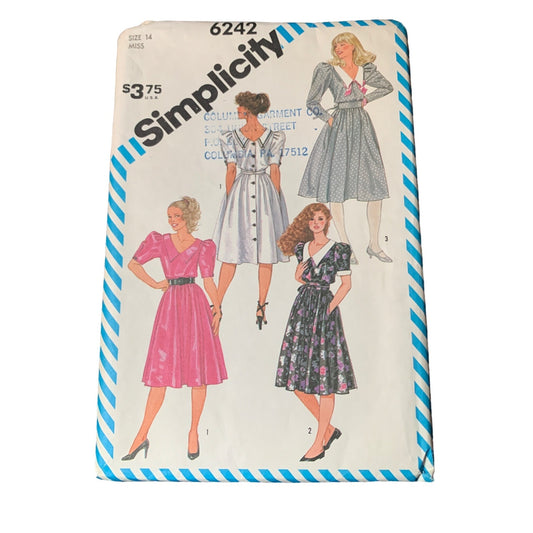 Simplicity Vintage Sewing Pattern 6242 Misses Dress Size 14 Retro 80s uncut