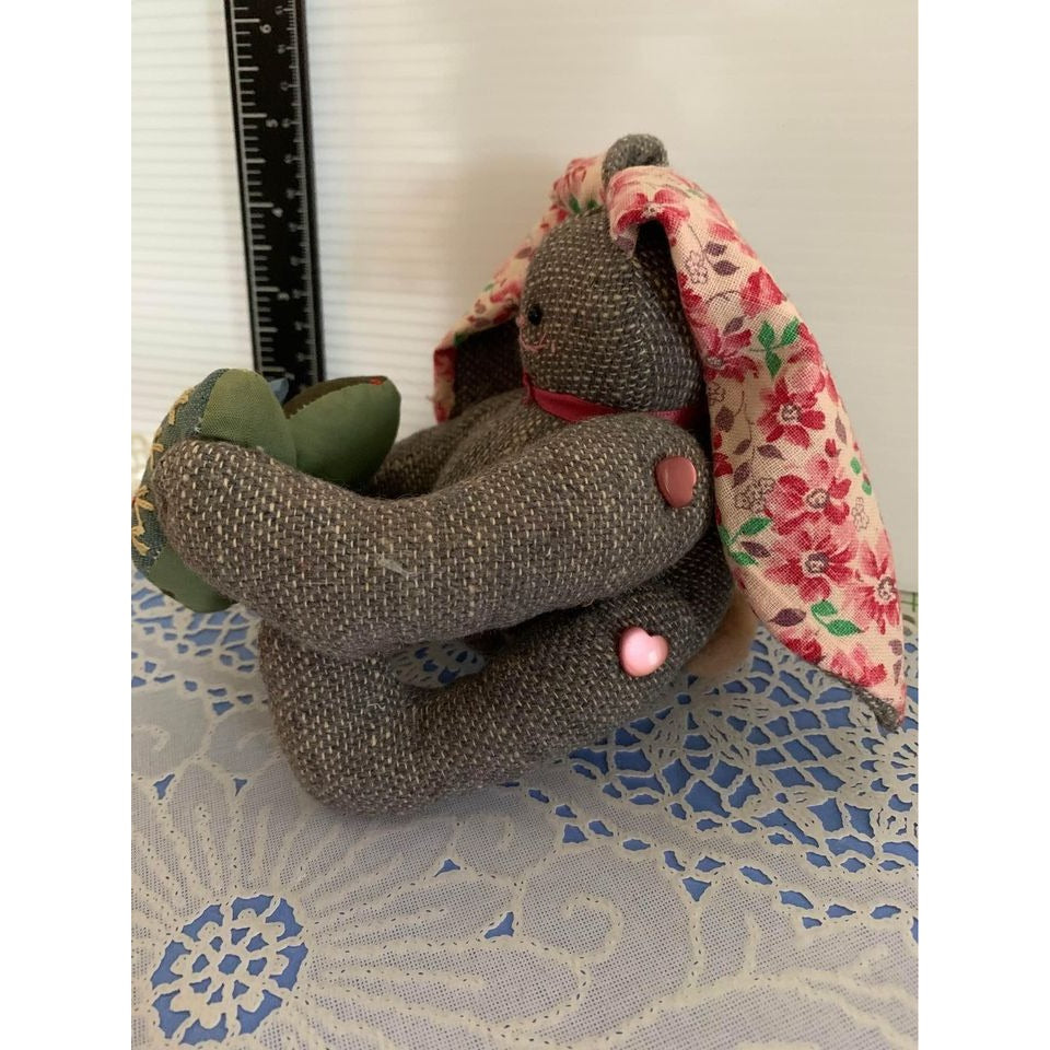 Handmade Gray Bunny with Heart plush 6 inch