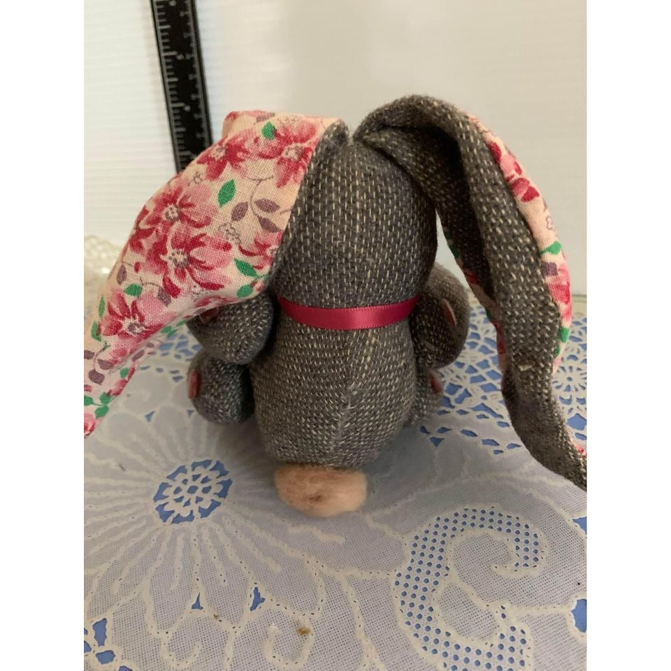 Handmade Gray Bunny with Heart plush 6 inch