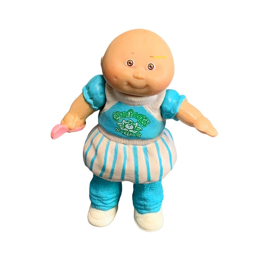 Vintage 1984 Cabbage Patch Kids Poseable Mini Doll Baby 3.5" Bib & Spoon