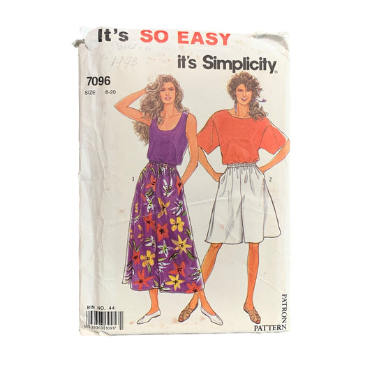 Simplicity 7096 Sewing Pattern Womens Easy Tank Top Short Size 8-20