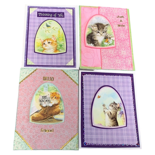 Set of 4 Cute Kitten Handmade Greeting Cards for Various Occasions