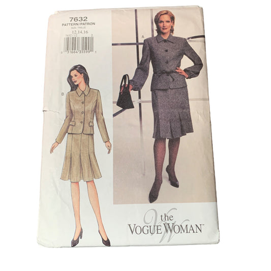 Vogue Woman 7632 Sewing Pattern Sizes 12-16 Shirt Skirt Set Career Wear Uncut