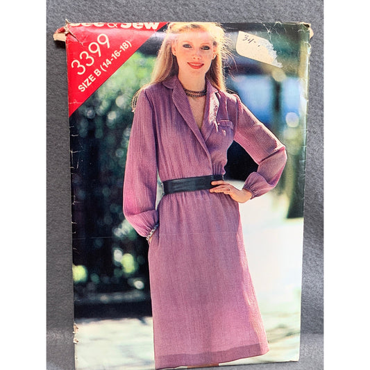 Vintage 1970s Butterick Dress Pattern 3399 Size 14-16-18 uncut