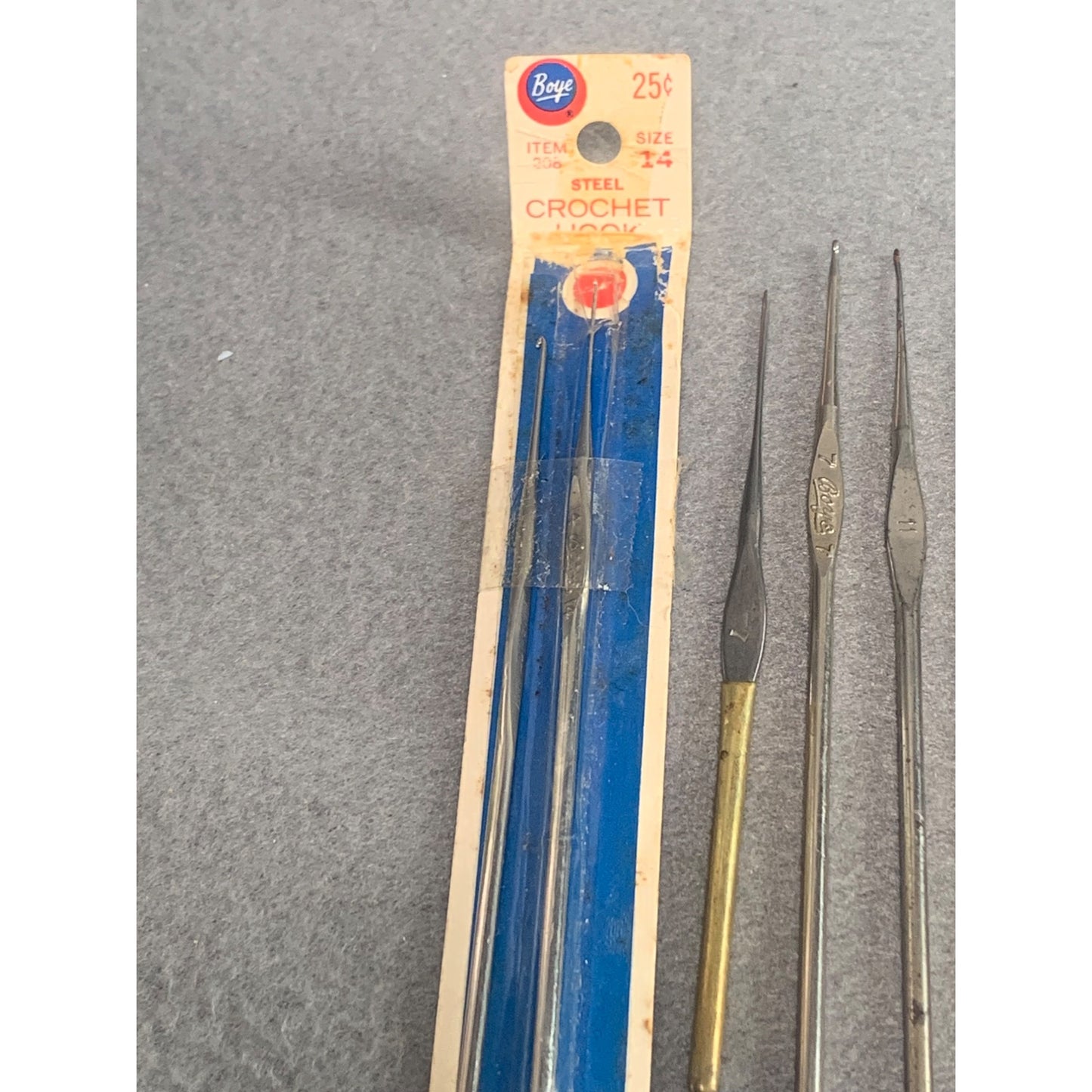 Vintage Boye Steel Crochet Hooks Size 9, 14, 7, 11, 12 Mixed Lot of 8