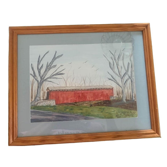 Watercolor Covered Bridge Framed Picture by Anna Ruth Enders 12”x15”