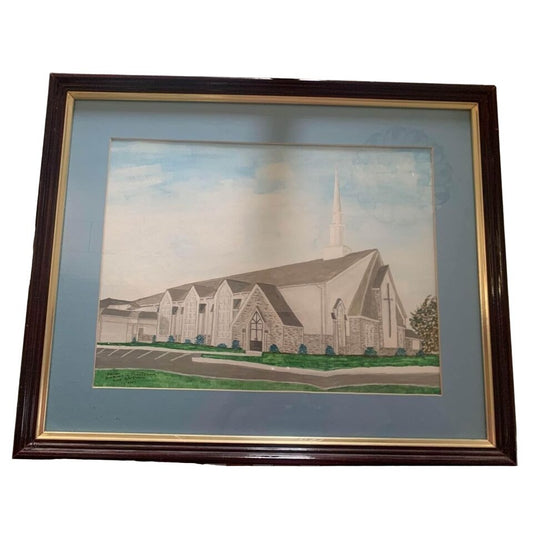 Watercolor Manor Brethren Church Framed Picture by Anna Ruth Enders 2001 18x22