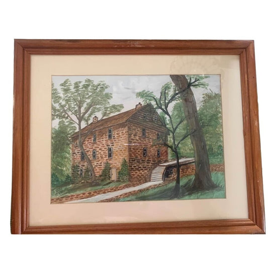 Watercolor Old Mill Framed Picture By Anna Ruth Enders 1999 12.5” X 15.5”