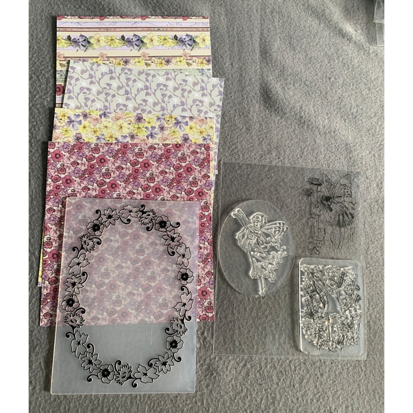 Crafting Paper & Fairy Stamps Embossing Folder Set - Floral Prints & Clear Acrylic Stamps