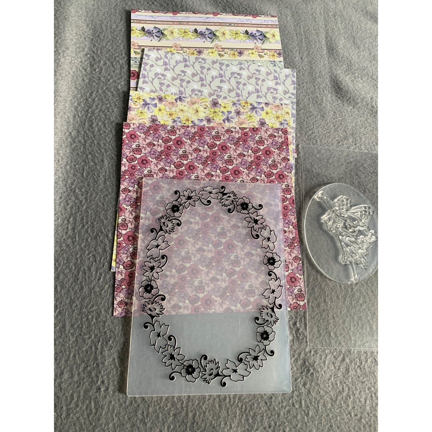 Crafting Paper & Fairy Stamps Embossing Folder Set - Floral Prints & Clear Acrylic Stamps