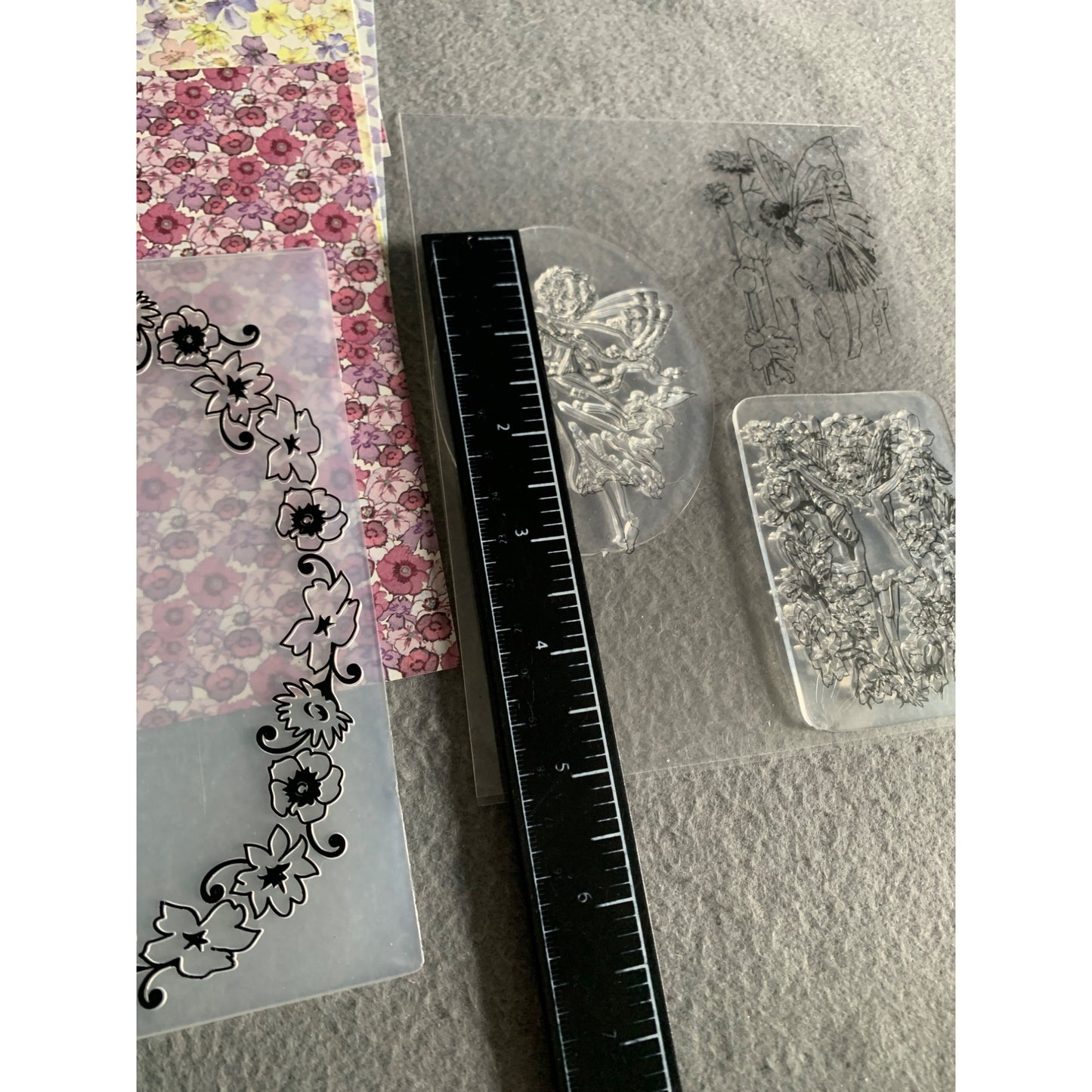 Crafting Paper & Fairy Stamps Embossing Folder Set - Floral Prints & Clear Acrylic Stamps