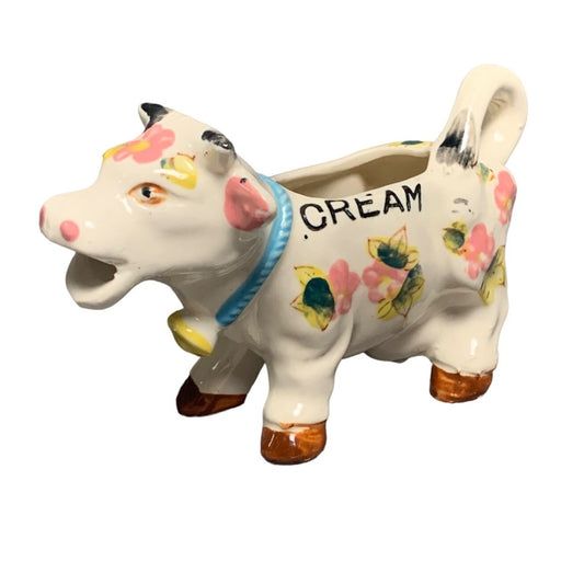 Vintage Cow-Shaped Creamer with Floral Design & "Cream" Label